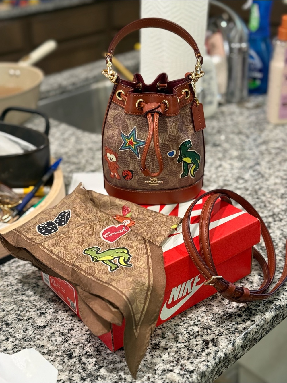 Coach Dempsey mini bucket bag in sticker print bundle!!! - Picture 2 of 6